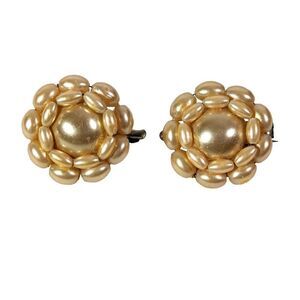 Vintage 1950s Gold Bead Flower Brooch Pair 1-inch Diameter Retro Collectible